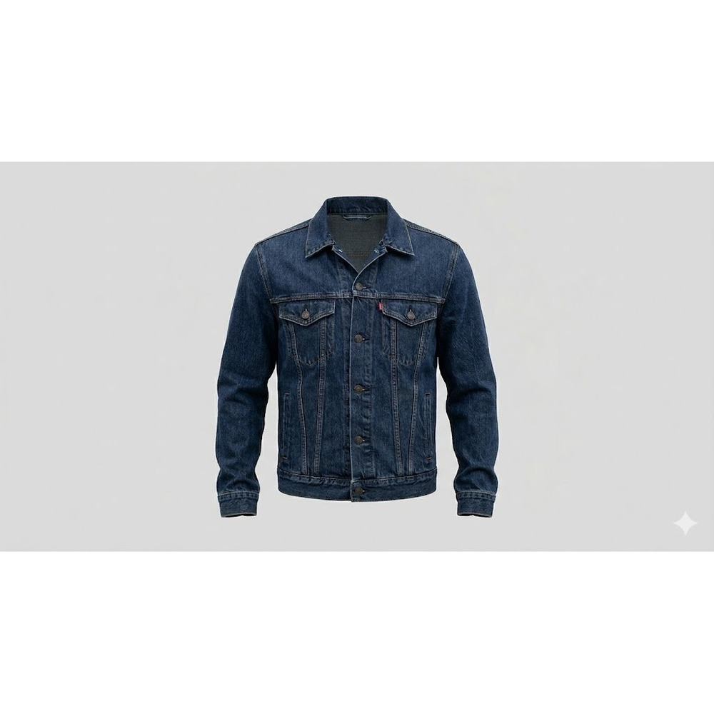 Levis Dark Wash Trucker Jacket Mens Medium Classic Indigo Blue Denim Jean Coat